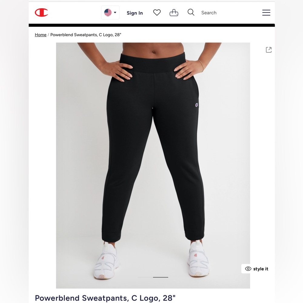 Champion Powerblend Sweatpants, C Logo, 28" (casual joggers). Small. EUC. Black.